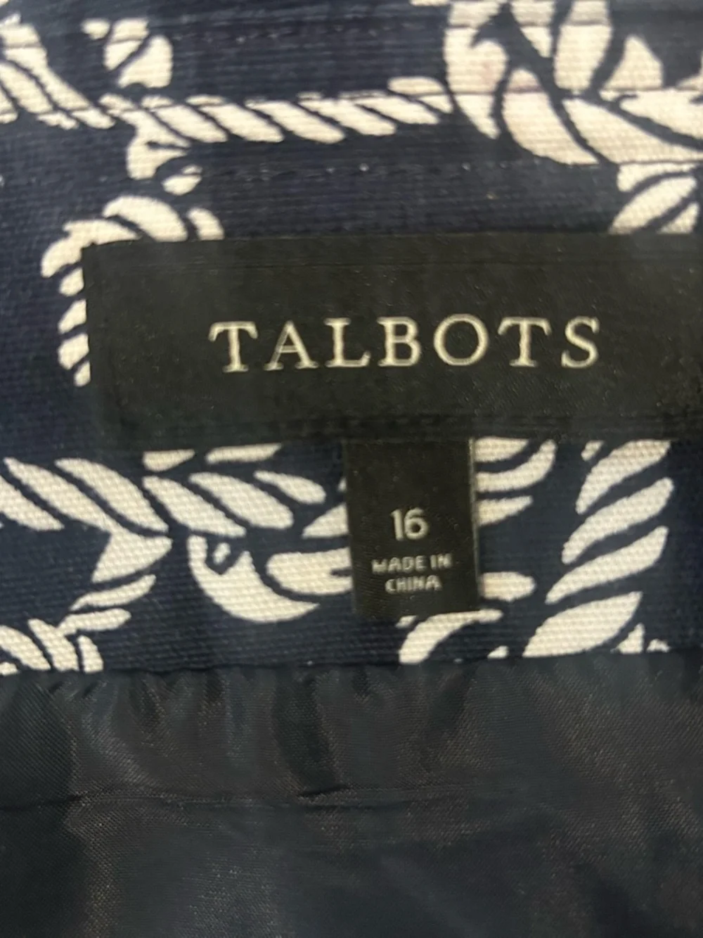 Talbots Navy Blue White Nautical Rope Print Canvas Skirt 16